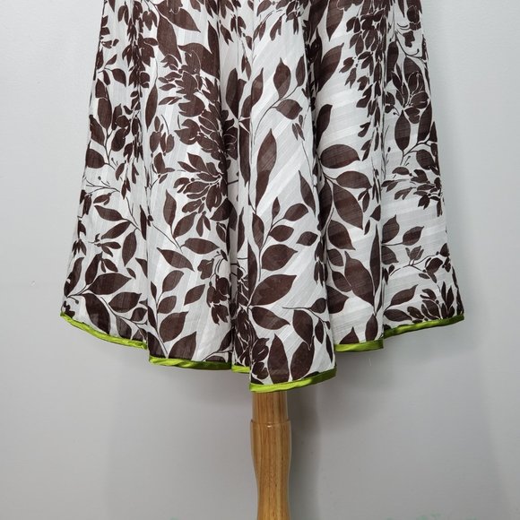Robbie Bee Brown White Green Leaf Leaves V-Neck Sleeveless Dress Size 22W - Picture 4 of 15